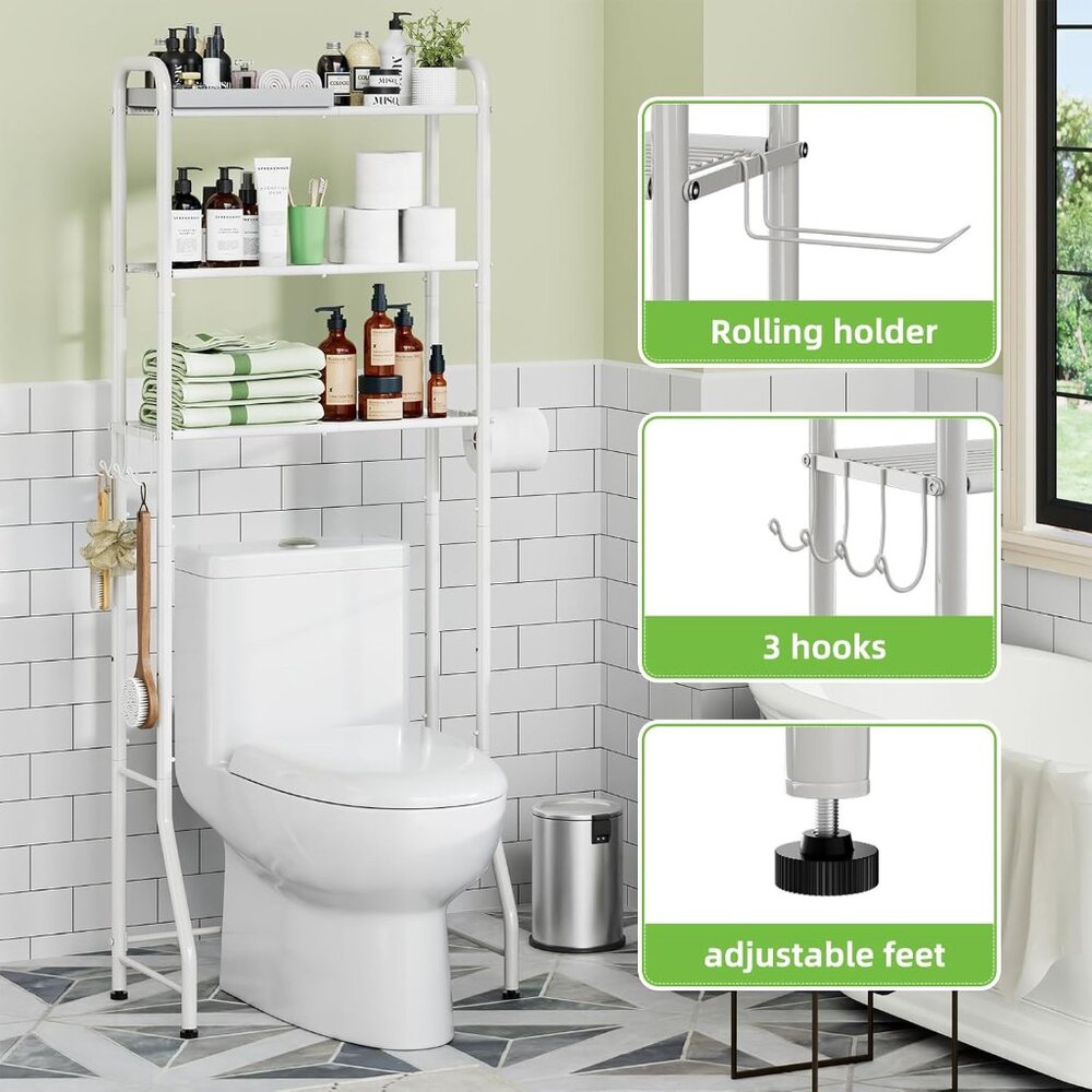 Space-Saving 3-Tier Bathroom Shelf with Integrated Paper Holder - Durable Design - Picture 6 of 6